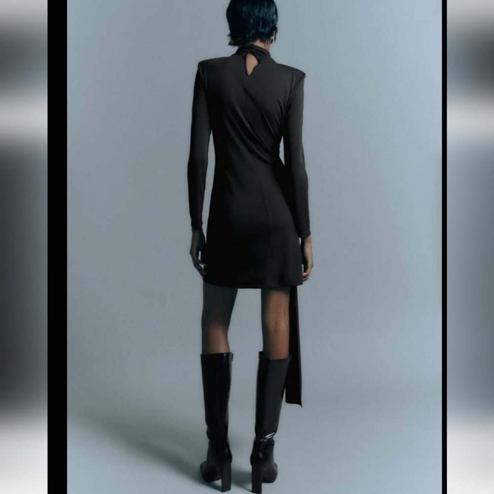 Zara * Gathered Mini Dress Black New - Picture 12 of 15